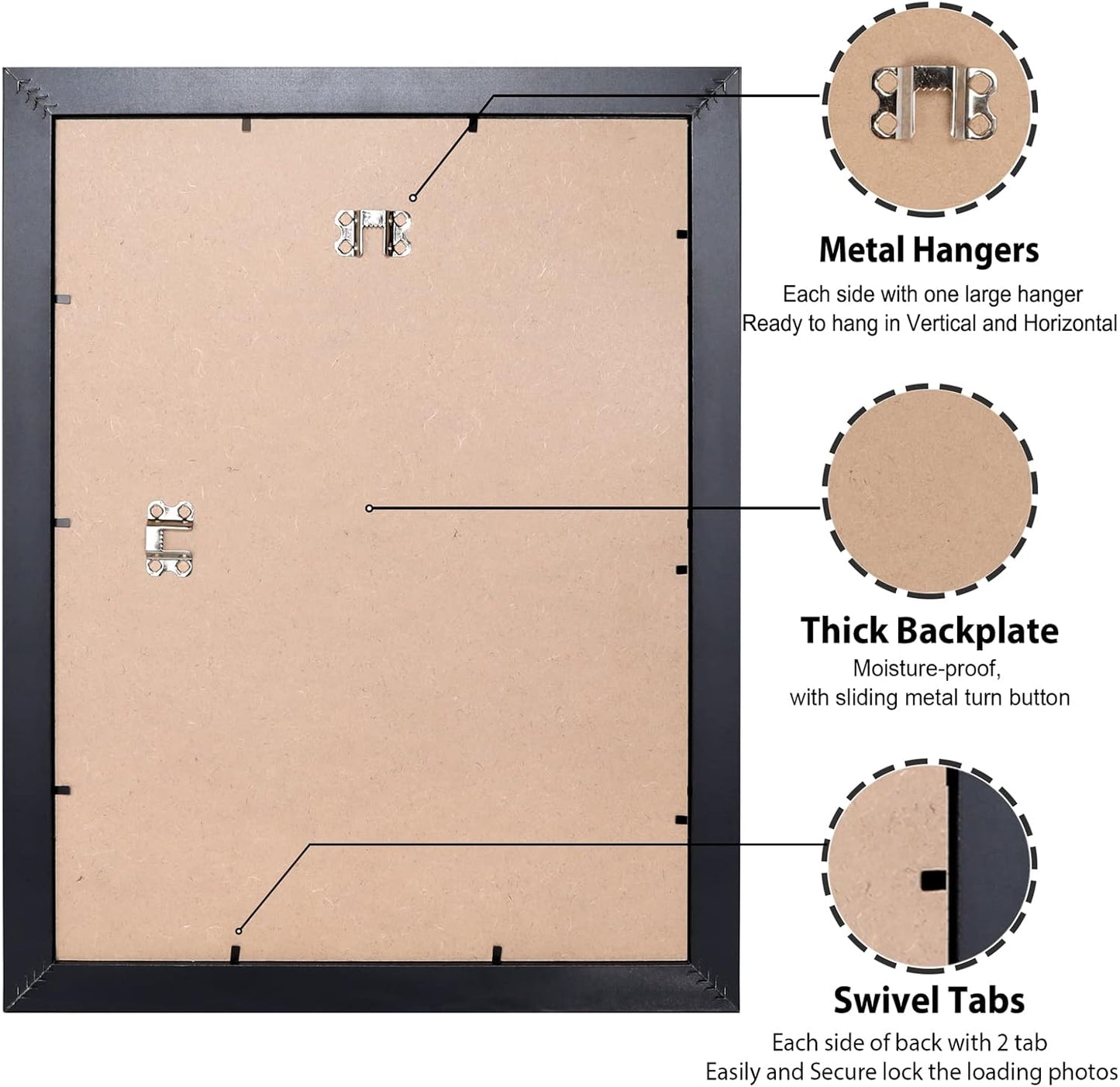 11X14 Picture Frame, 11 X 14 Frame Display Pictures 8X10 with Mat or 11X14 without Mat, Stable and Sturdy Black Frame and Polished Plexiglass, Horizontal and Vertical Format of the Walls