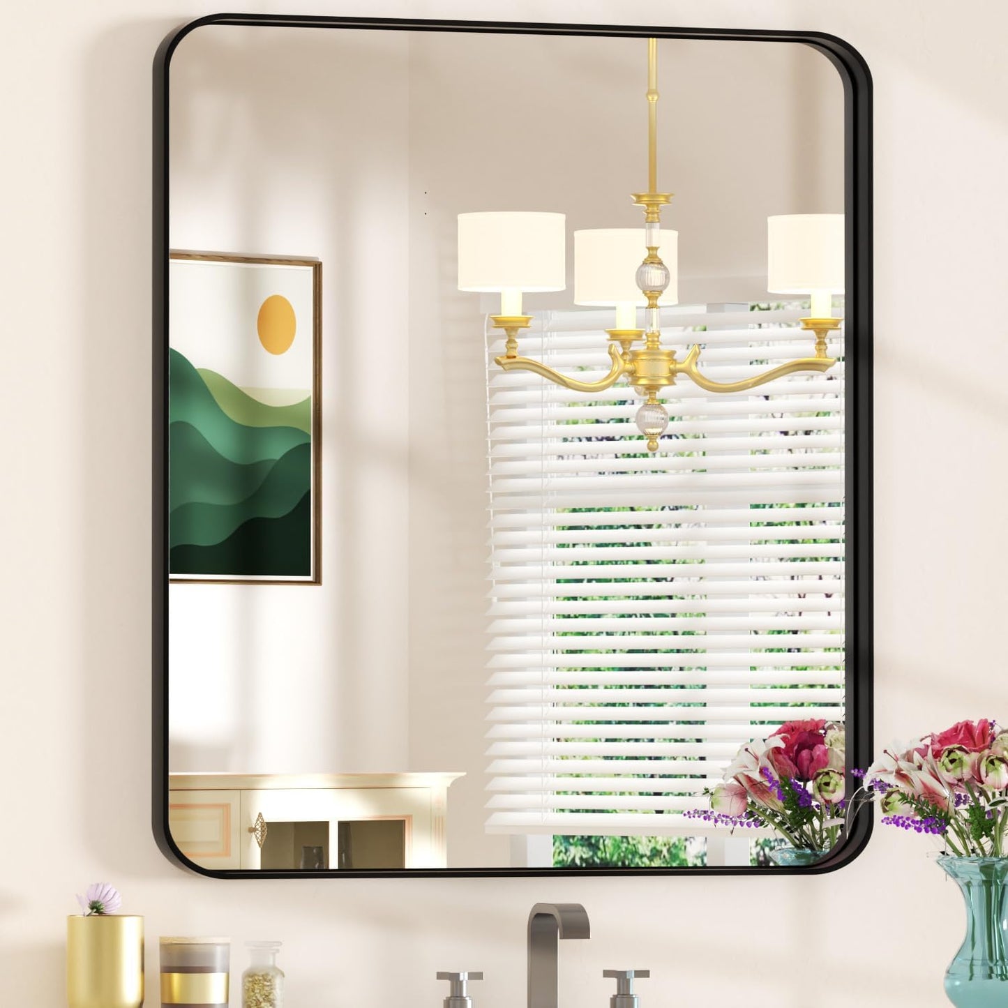 32×36 Bathroom Mirror for Vanity - Rustproof Framed Wall Mirror with Explosion-Proof Tempered-Glass & Rounded Corners for over Sink, Bedroom, Entryway, Modern Matte Frame, Horizontal/Vertical