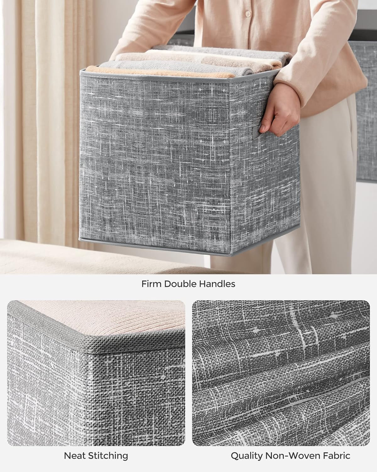 Storage Cubes, 13-Inch Non-Woven Fabric Bins with Double Handles, Set of 6, Closet Organizers for Shelves, Foldable, for Clothes, Cattail Gray UROB033G01