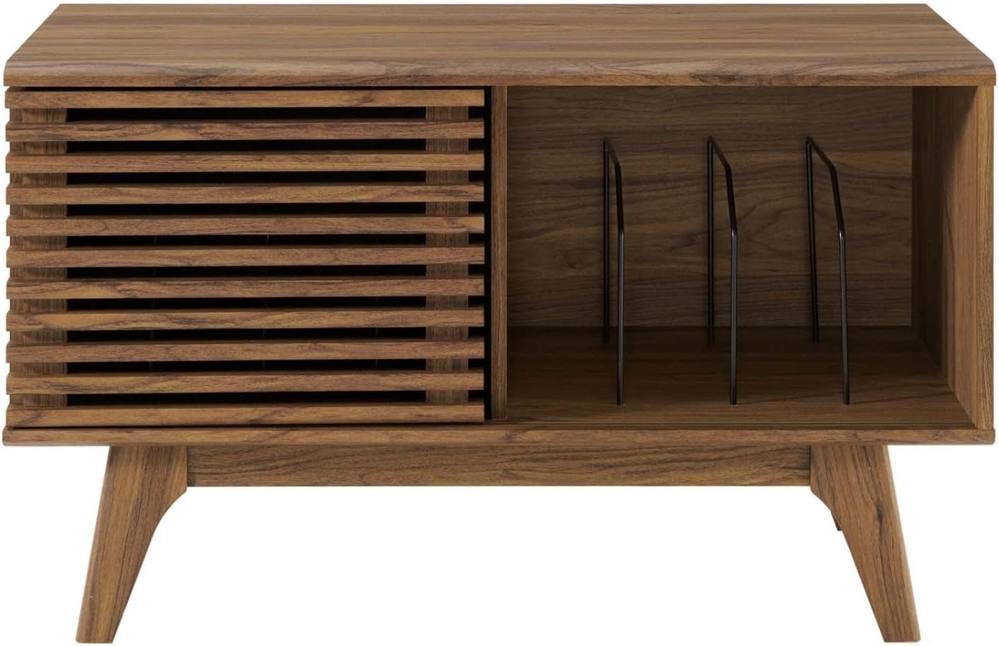Render Mid-Century Modern 37" Vinyl Record Display Stand in Walnut, 37 Inch