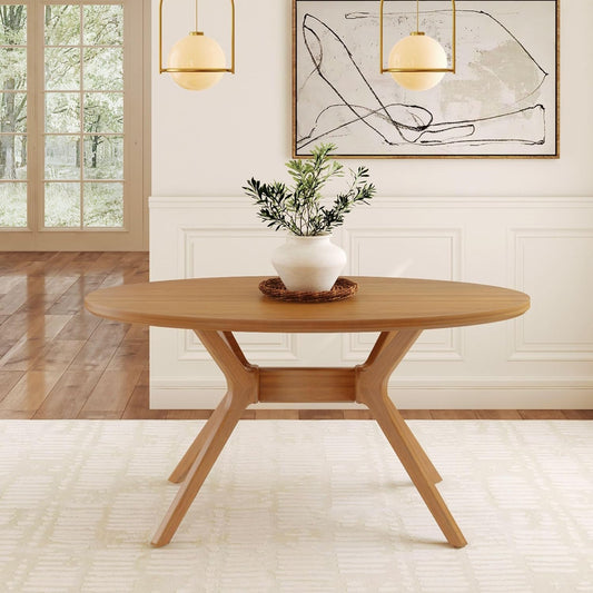 Verso Oval Dining Table, 62 Inch Solid Wood Kitchen, Minimalist Table for Dining Room, Pecan