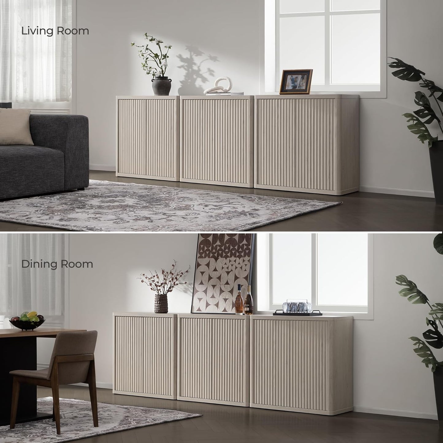 Buffet Cabinet with Storage Sideboard Accent Modern Credenza with Doors & Shelves Fluted 34.6" Tall Media Console Mid Century Coffee Bar Table for Living Room Kitchen Dining Room Hallway