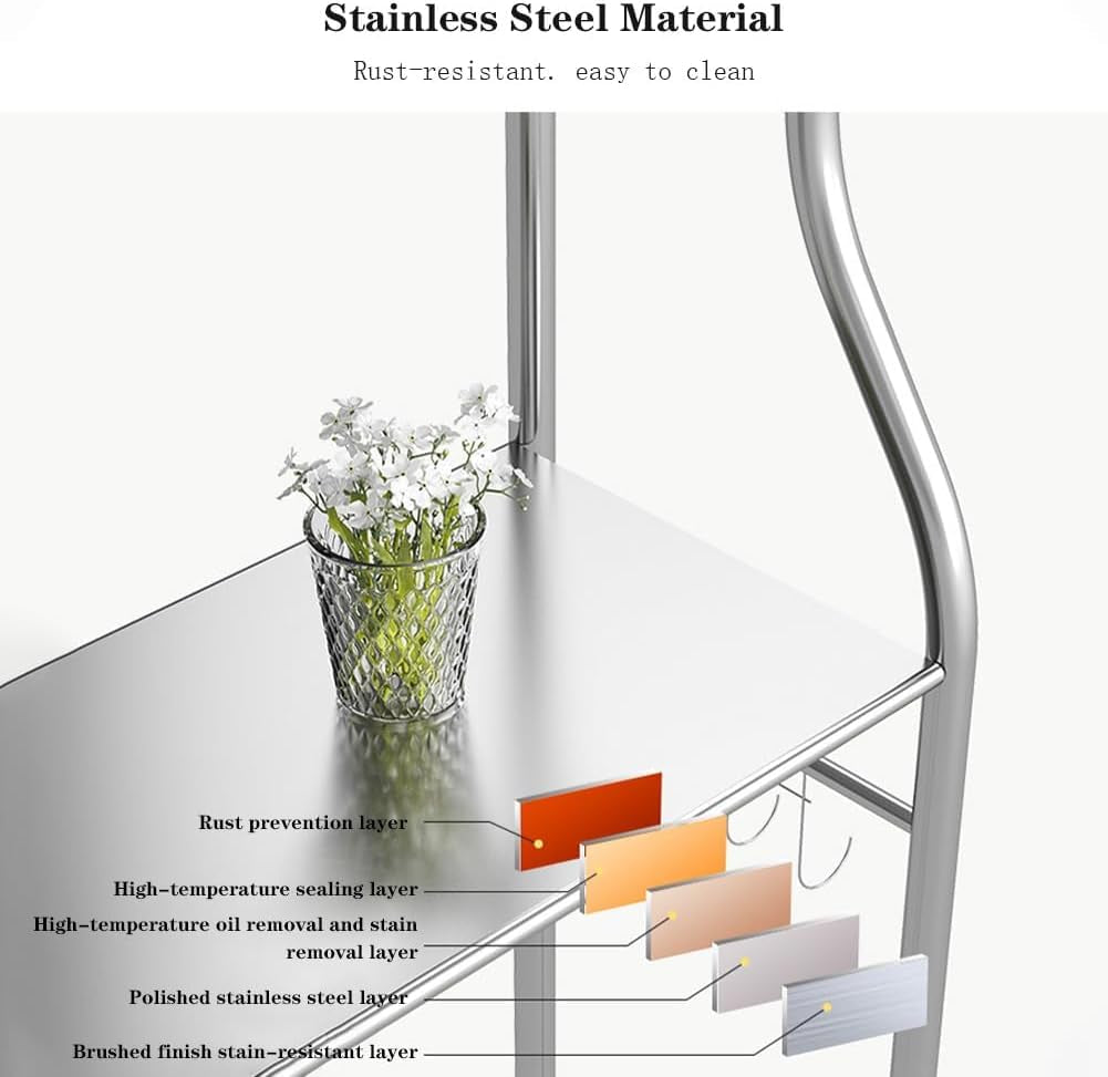 3-Tier over the Toilet Storage, Freestanding Metal Bathroom Shelves, above Toilet Storage Rack with Hooks and Paper Holder, Space-Saving, for Bathroom Restroom Laundry, Stainless Steel