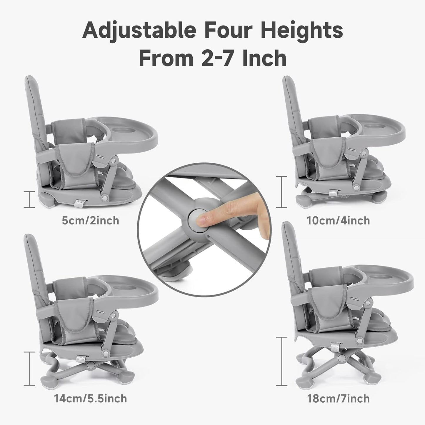 Baby High Chair Booster Seat for Dining Table, Adjustable Height Travel Foldable High Chairs with Tray