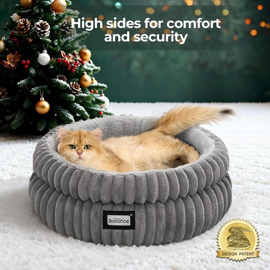 Cat Bed Kitten Bed, Washable round Cat Beds for Indoor Cats, Super Soft Plush Faux Fur Pet Bed for Puppy and Kitten with Anti-Slip Bottom