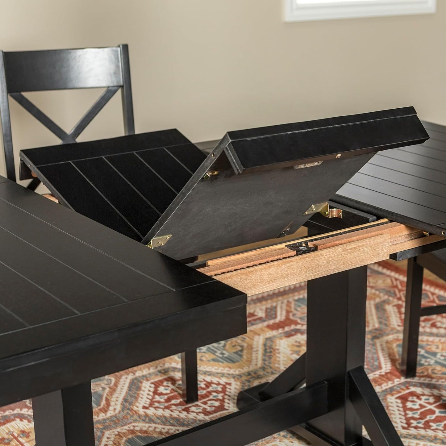 6 to 8 Person Wood Modern Farmhouse Expandable Dining Room Table with Leaf Kitchen Dining Chairs, 60 Inch, Antique Black