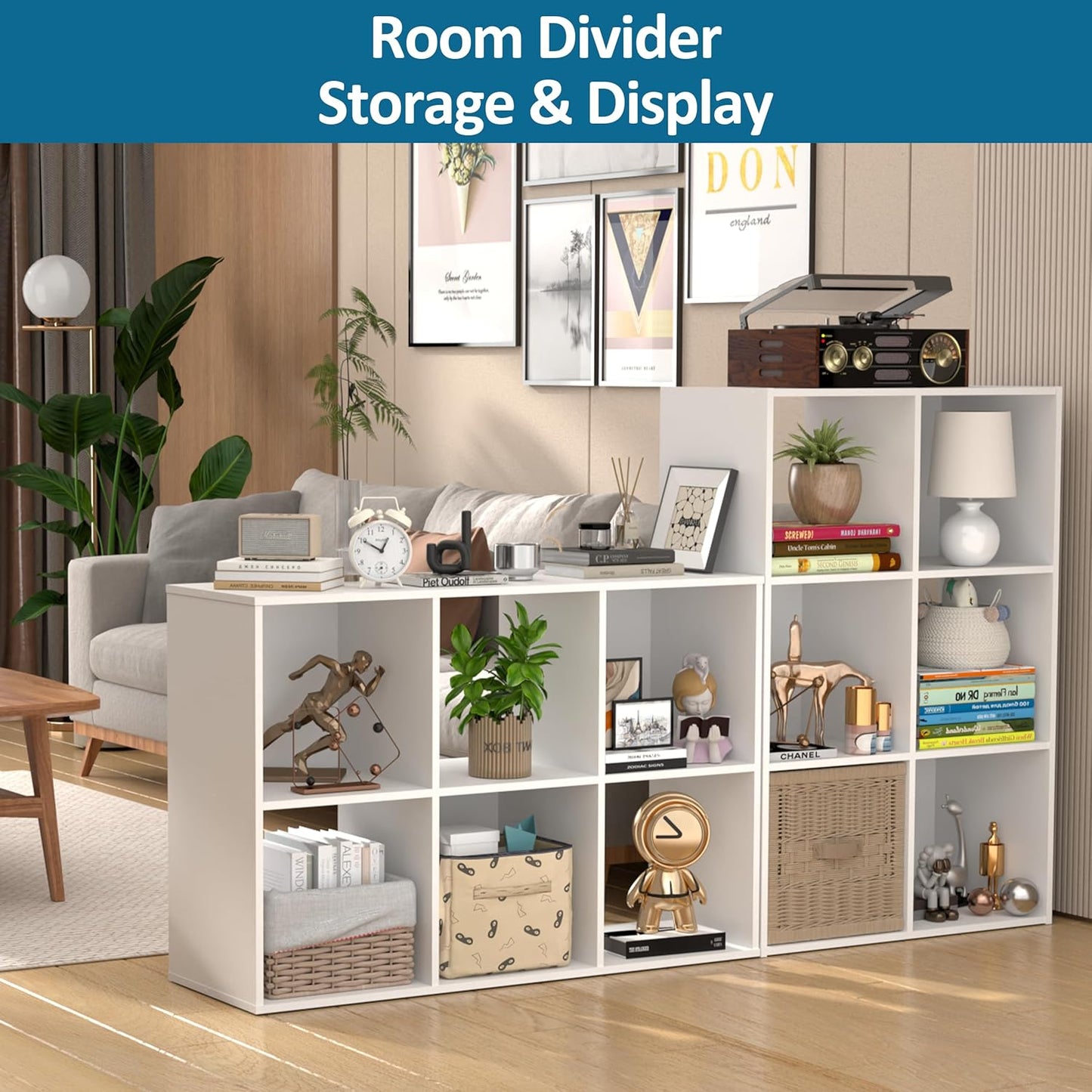 Stackable 6 Cube Storage Organizer: Wood Cubes Shelf Fits Cubby Bins - Square Cubicle Bookshelf Cabinet for Closet Bedroom - Open Storage Shelf for Toy Clothes Book Organization, White