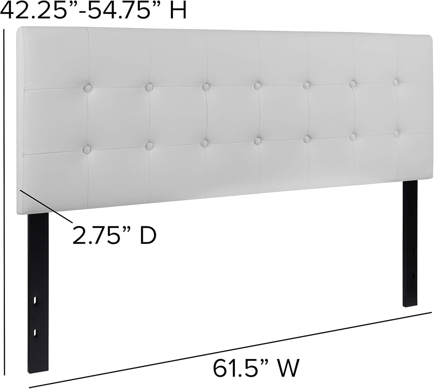 Lennox Tufted Upholstered Queen Size Headboard in White Vinyl