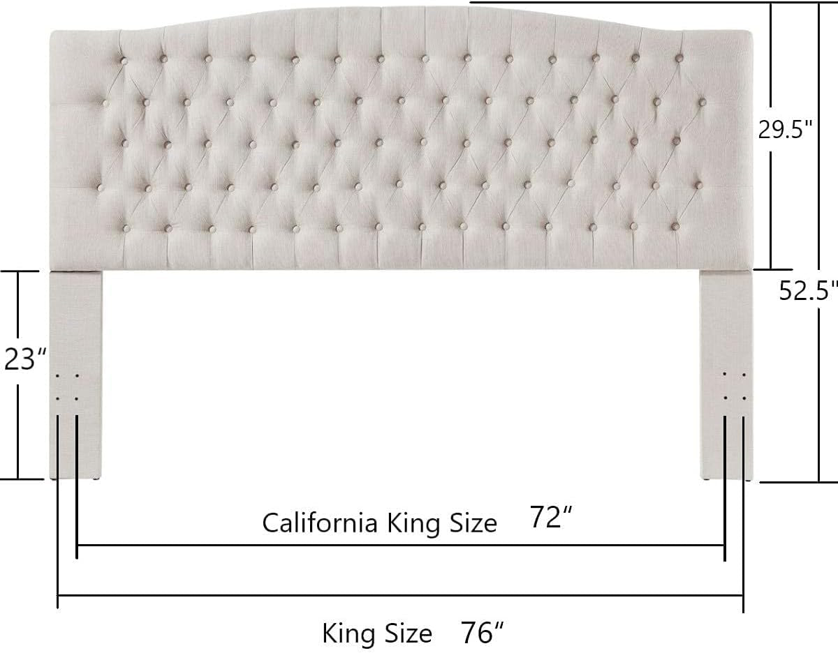 Upholstered Tufted Button Linen Fabric Headboard,Comfortable Fashional Headboard King/Ca King Size,Ivory