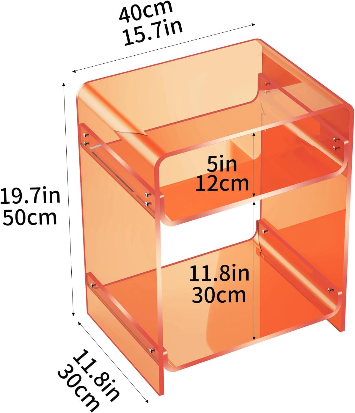 Acrylic End Table Record Player Table with Storage Shelf Clear Side Table Nightstand, Orange