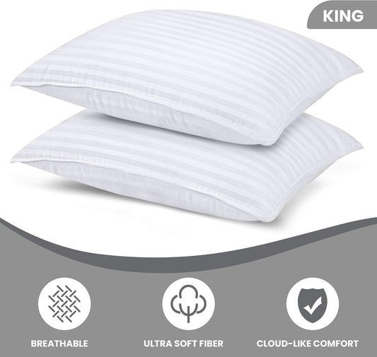 Bed Pillows for Sleeping King Size (White), Set of 2, down Alternative Pillow for Sleeping, Cooling Hotel Quality Pillow Set for Back, Stomach or Side Sleepers