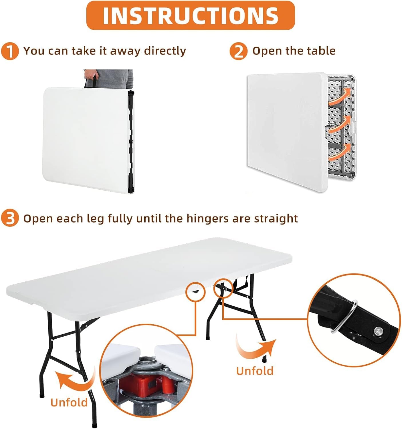 6 Ft Heavy Duty Working Indoor Outdoor Plastic Folding Utility Party Dining Table Easy to Assemble with Lock Function White, 70.9 X 29.1 X 29.1 Inches (White, 6 FT)