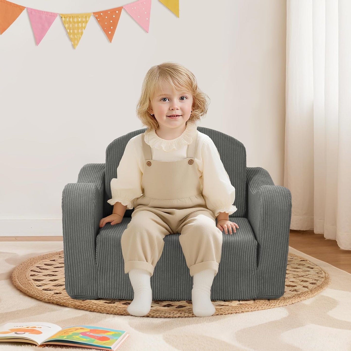 Comfy Toddler Chair for Kids, 2-In-1 Toddler Soft Plush Couch Fold Out, Convertible Kids Couch to Lounger, Baby Sofa for Boys and Girls, Pink