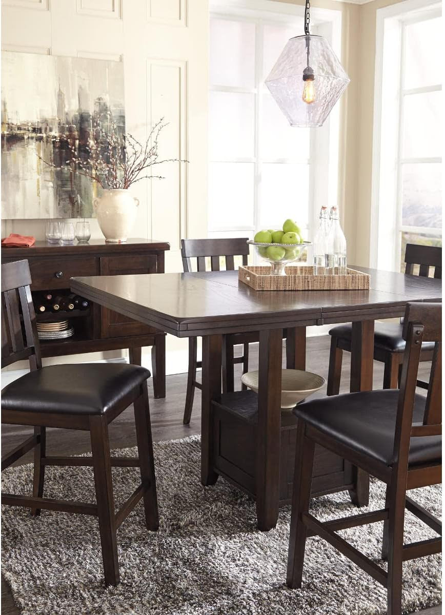 Haddigan Traditional Rectangular 36" Counter Height Dining Extension Table, Dark Brown