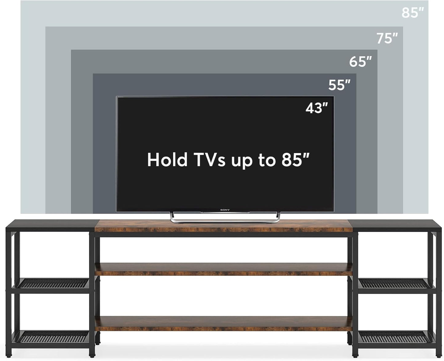 78 Inch TV Stand for Tvs up to 85 Inch, Media Entertainment Center Console Table, Industrial 3-Tier TV Console Table with Storage Shelves for Living Room, Entertainment Room