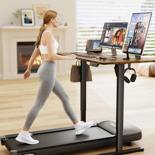 Electric Standing Desk, 45 X 24 Inches Sit Stand up Desk, Sit Stand Height Adjustable Home Office Desk with 4 Height Position Memory - with Splice Board (Rustic Brown, 45)