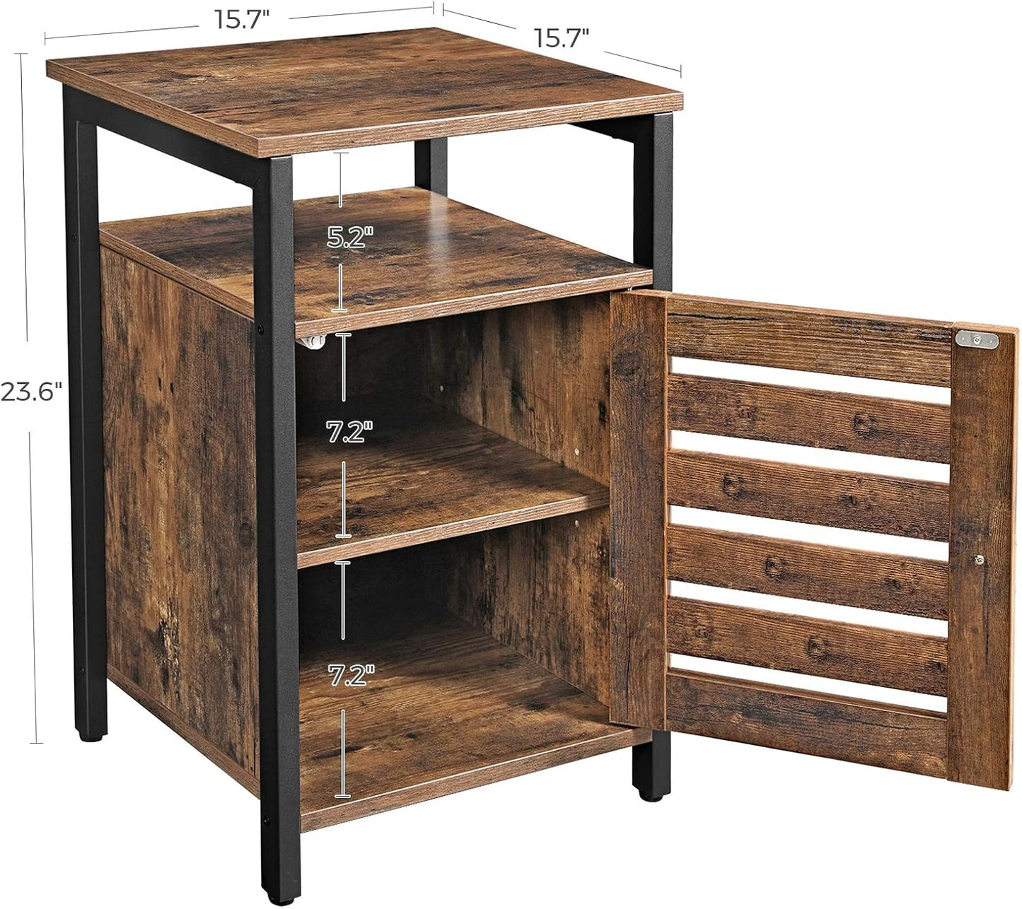 Nightstand, End Table with Open Shelf, Side Table, Inner Adjustable Shelf, Steel Frame, 15.7 X 15.7 X 23.6 Inches, Bedroom, Industrial, Rustic Brown and Black ULET62BX