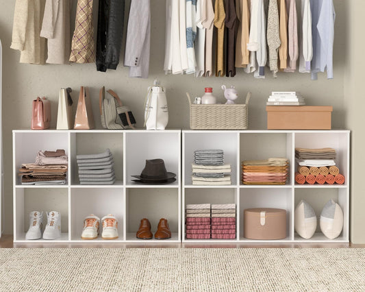 Stackable 6 Cube Storage Organizer: Wood Cubes Shelf Fits Cubby Bins - Square Cubicle Bookshelf Cabinet for Closet Bedroom - Open Storage Shelf for Toy Clothes Book Organization, White