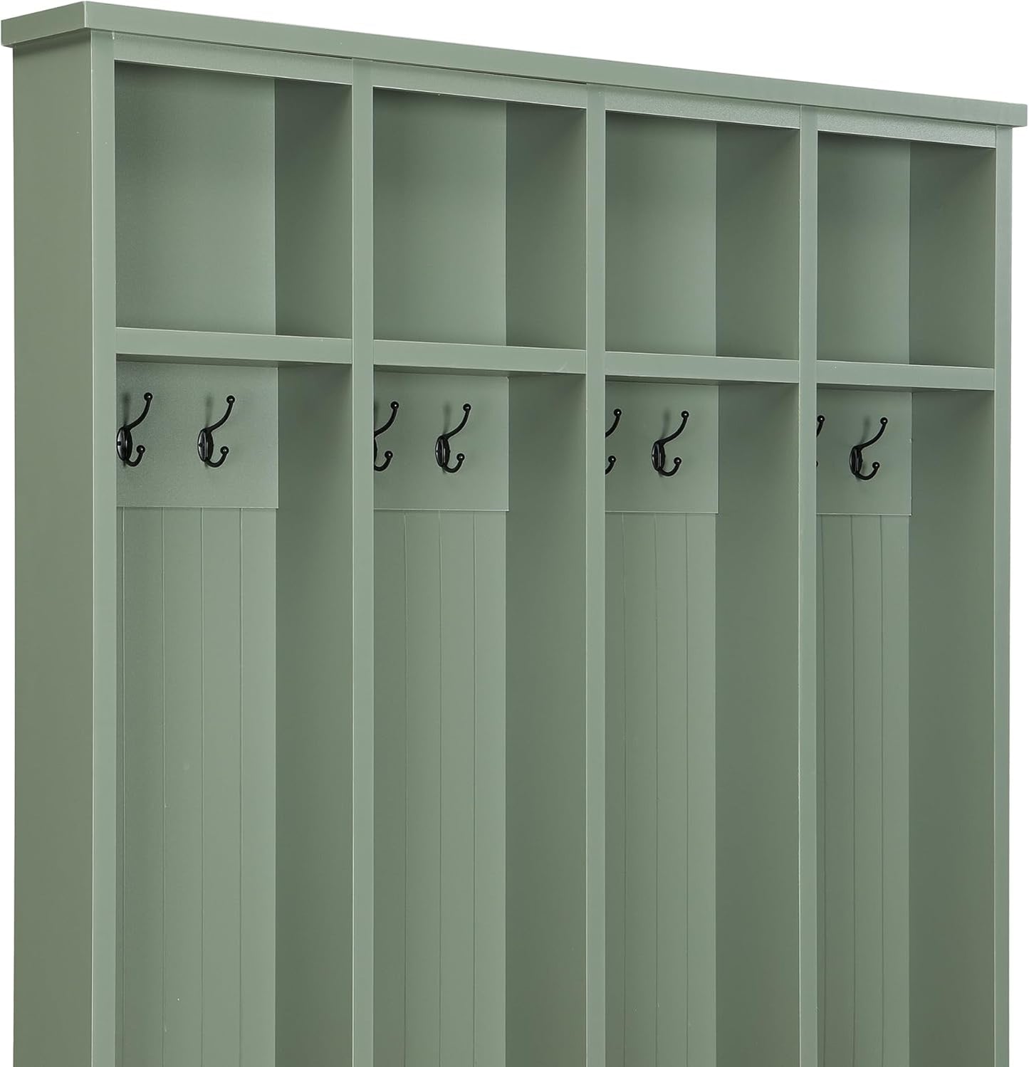 Farmhouse Hall Tree with 8 Hooks,Entryway Cabinet W/Bench,Multi-Functional Coat Rack W/4 Storage Unit and 4 Shoe Cabinet,Entryway Cabinets for Hallway,Living Room,Mudroom,Green