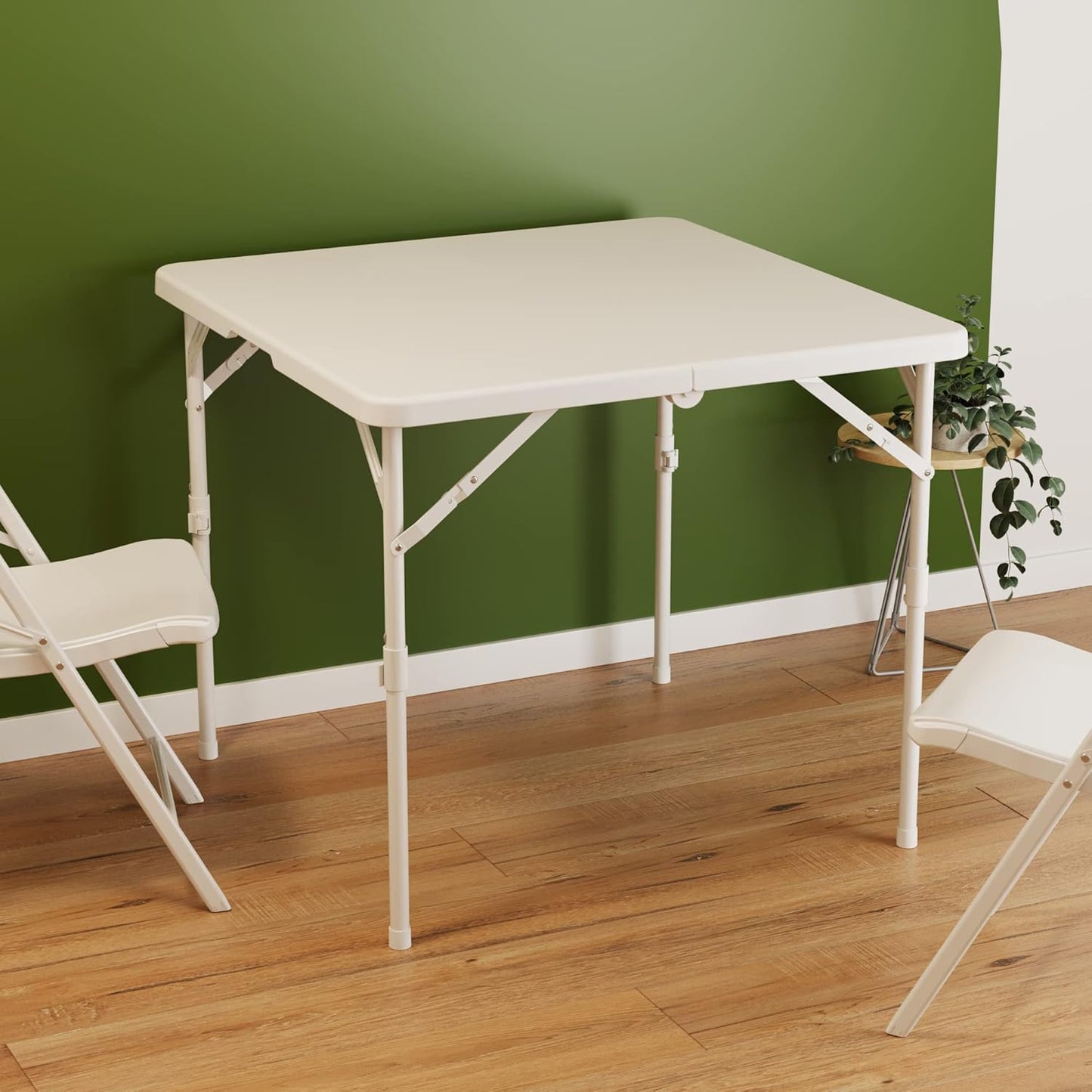 34'' Square Folding Card Table, Fold-In-Half Portable Plastic Dining Table with Carry Handle & 2 Heights for Picnic Party Commercial Events, White