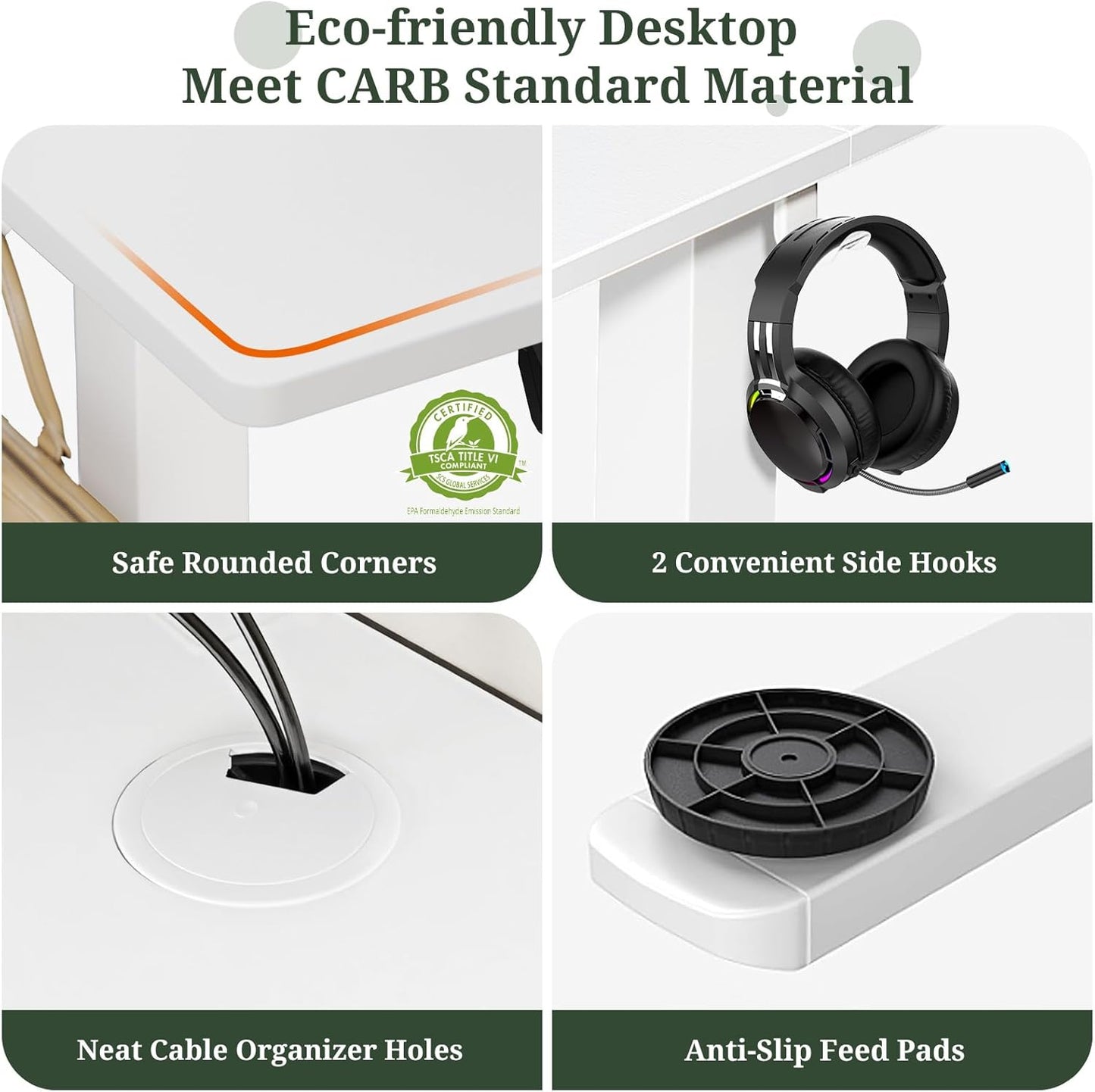 40 X 24 in Electric Standing Desk - Memory Height Adjustable Ergonomic Sit-To-Stand Rising Computer Table Gaming Workstations with 2 Hooks and Wire Hole for Home Office, White