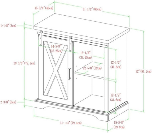 Abbey Modern Farmhouse Sliding X Barn Door Accent Console, 32 Inch, Grey Wash