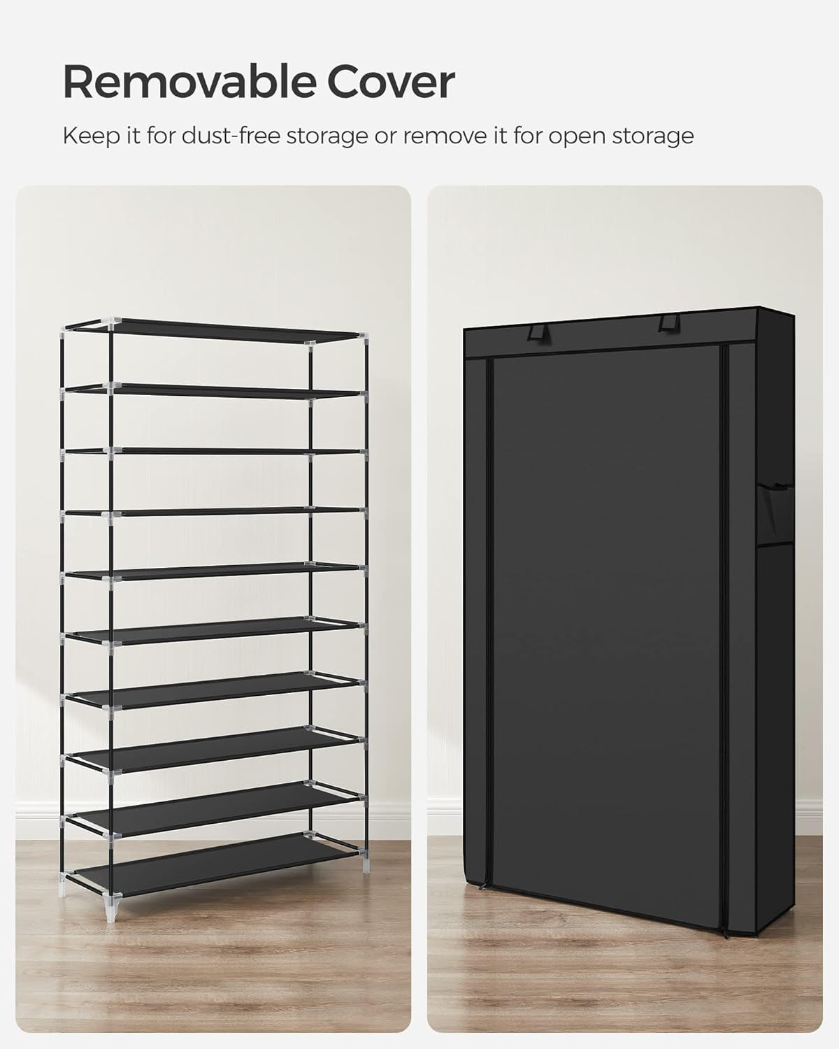 10-Tier Shoe Rack, Shoe Storage Cabinet with Dustproof Cover, Free-Standing Shoe Storage Organizer for Closet, Entryway, Hold 40-50 Pairs of Shoes, for Sneakers, High Heels, Black URXJ36HV1