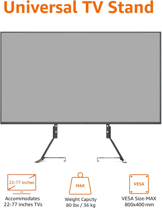 Universal TV Stand, Black - Height Adjustable up to 77 Inch, Compatible with Soundbars, Hold up to 80 Lbs