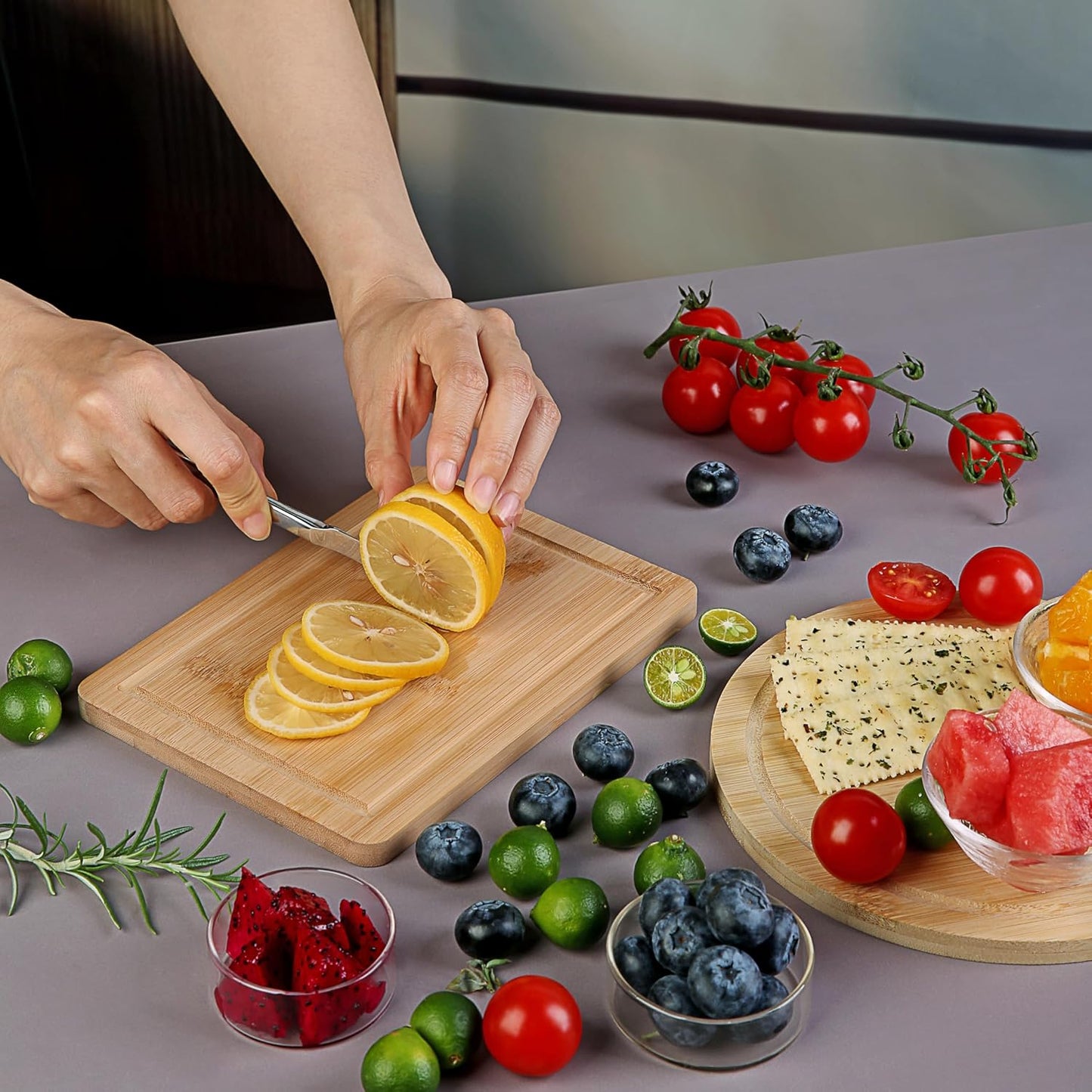 Small Cutting Board Set of 2 - Compact with Juice Groove for Fruits, Vegetables, Cheese & Sandwiches, Lightweight & Non-Toxic Mini Boards for Charcuterie, Camping & Kitchen