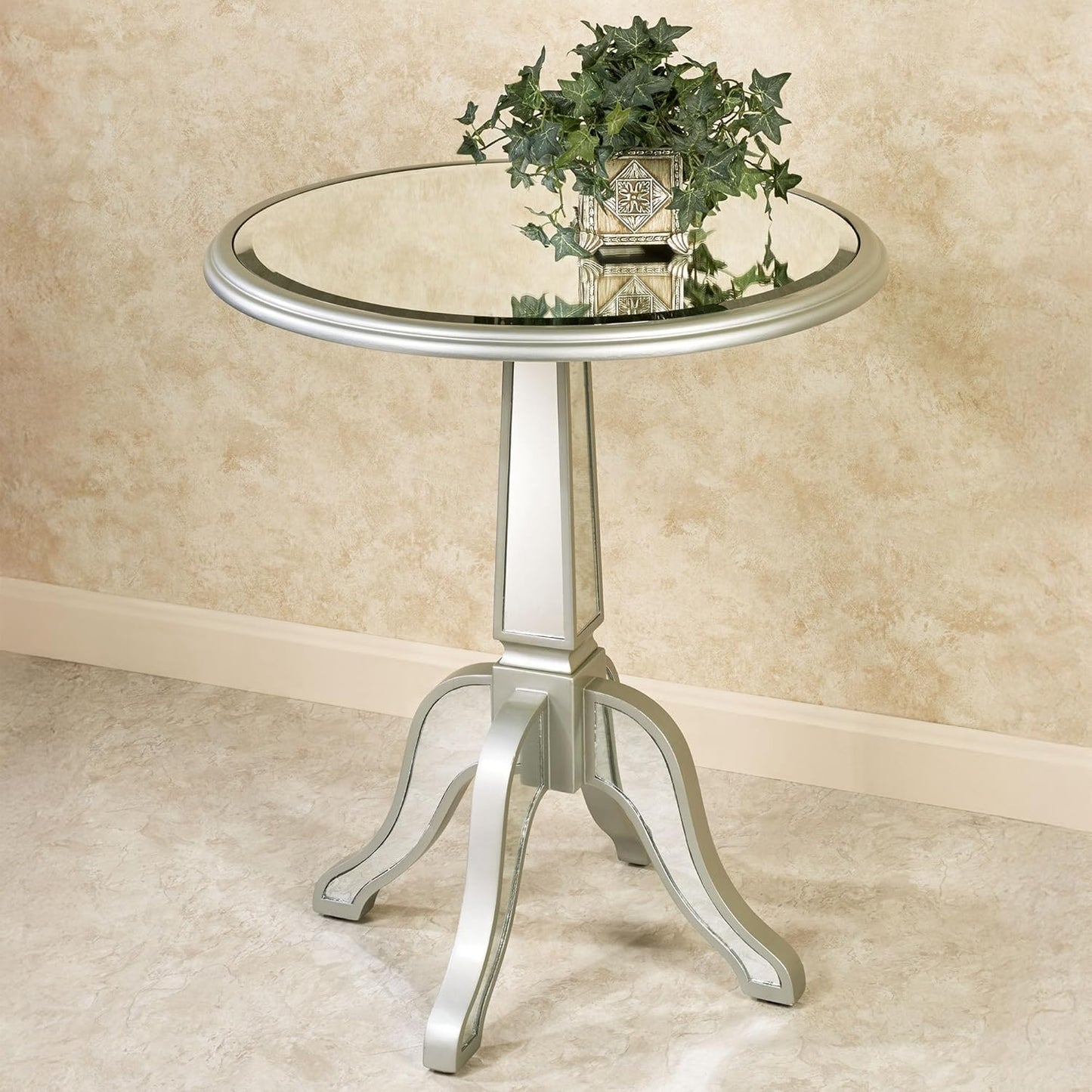 Bila Mirrored Pedestal Table Silver Gray