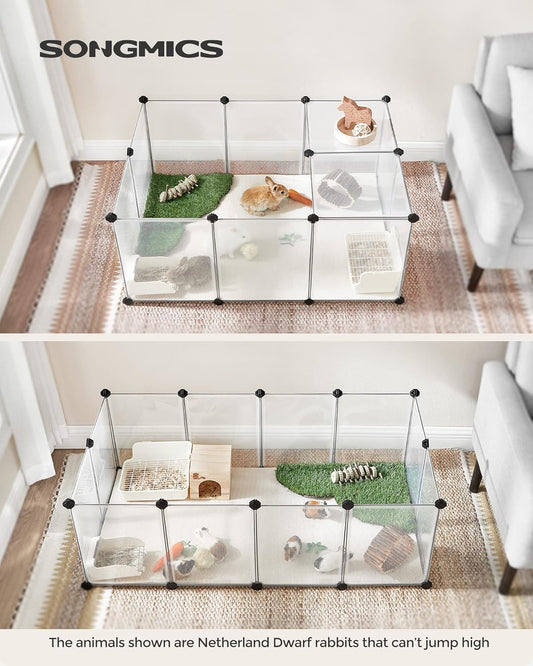 20 Panels Pet Playpen with Floor, Small Animal Playpen, Pet Fence Indoor, DIY Plastic Enclosure for Guinea Pigs, Bunny, Hamsters, Hedgehogs, 49.2 X 24.8 X 16.5 Inches, White ULPC001W01