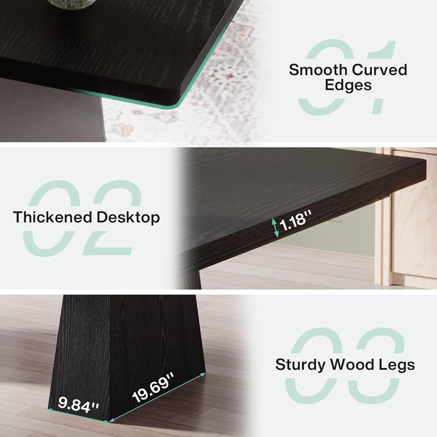 63-Inch Executive Desk, Large Office Computer Desk with Double Pedestal, Modern Simple Workstations Writing Table Conference Table Business Furniture for Home Office, Black