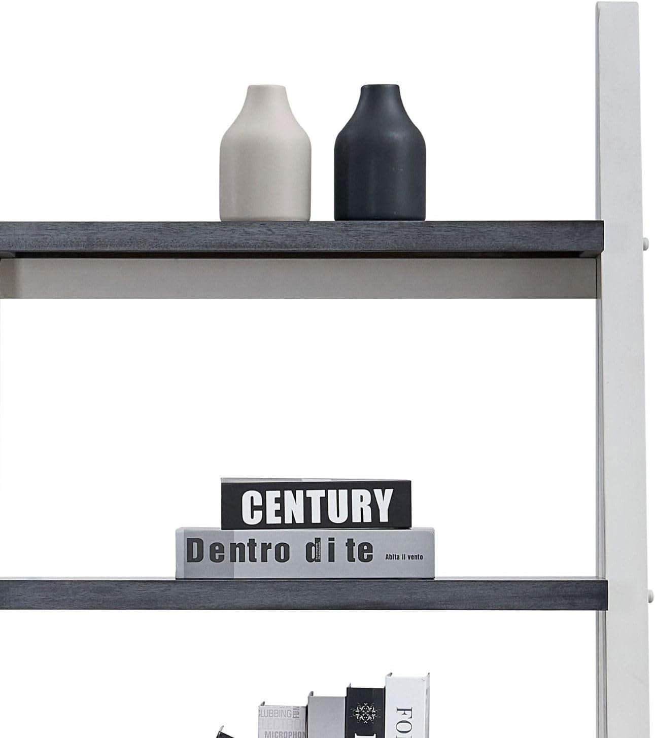 5-Tier Ladder Shelf, 72.01'' Tall Freestanding Bookshelf, Rustic Wood Storage Display Rack, Space-Saving Leaning Ladder Design for Living Room, Home Office, Grey