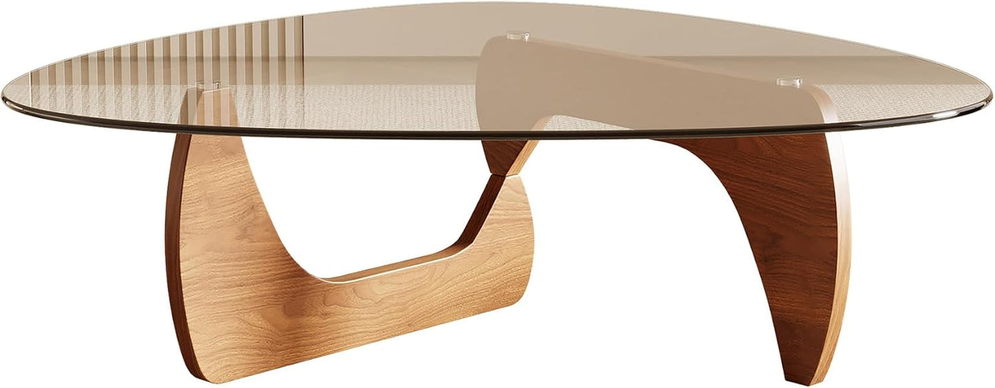 Morden Coffee Table, 42.5" X 28.5" X 16.1" Triangle Tempered Glass Top for Living Room, Color: Natural Wood