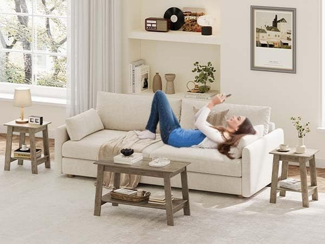 Farmhouse End Table with Storage Shelf - Rustic 2-Tier Side Table, Narrow Nightstand & Small Coffee Table for Living Room, Bedroom, Apartment (White)