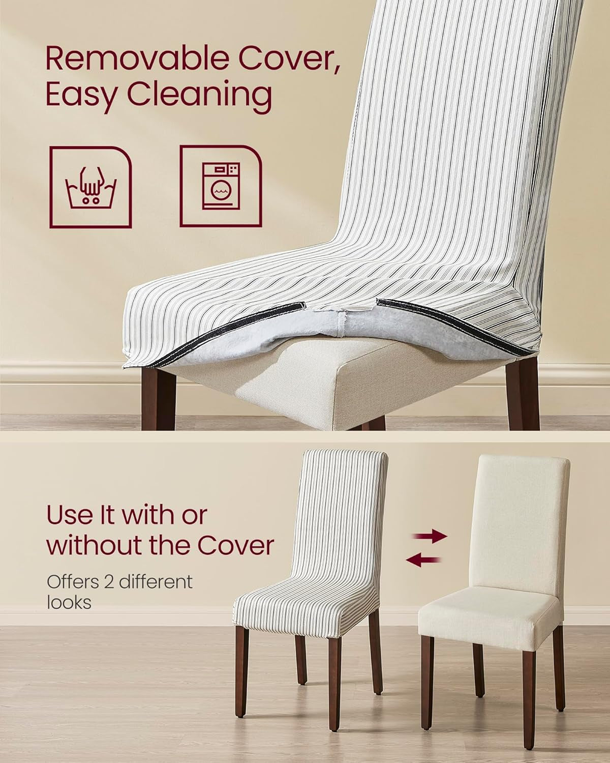 Dining Chairs, Parsons Chairs with Removable Fabric Cover, High Back, for Dining Room Kitchen, Set of 4, Thick Seat, 22.8 X 18.9 X 39.4 Inches, Cream White UKDC152W14