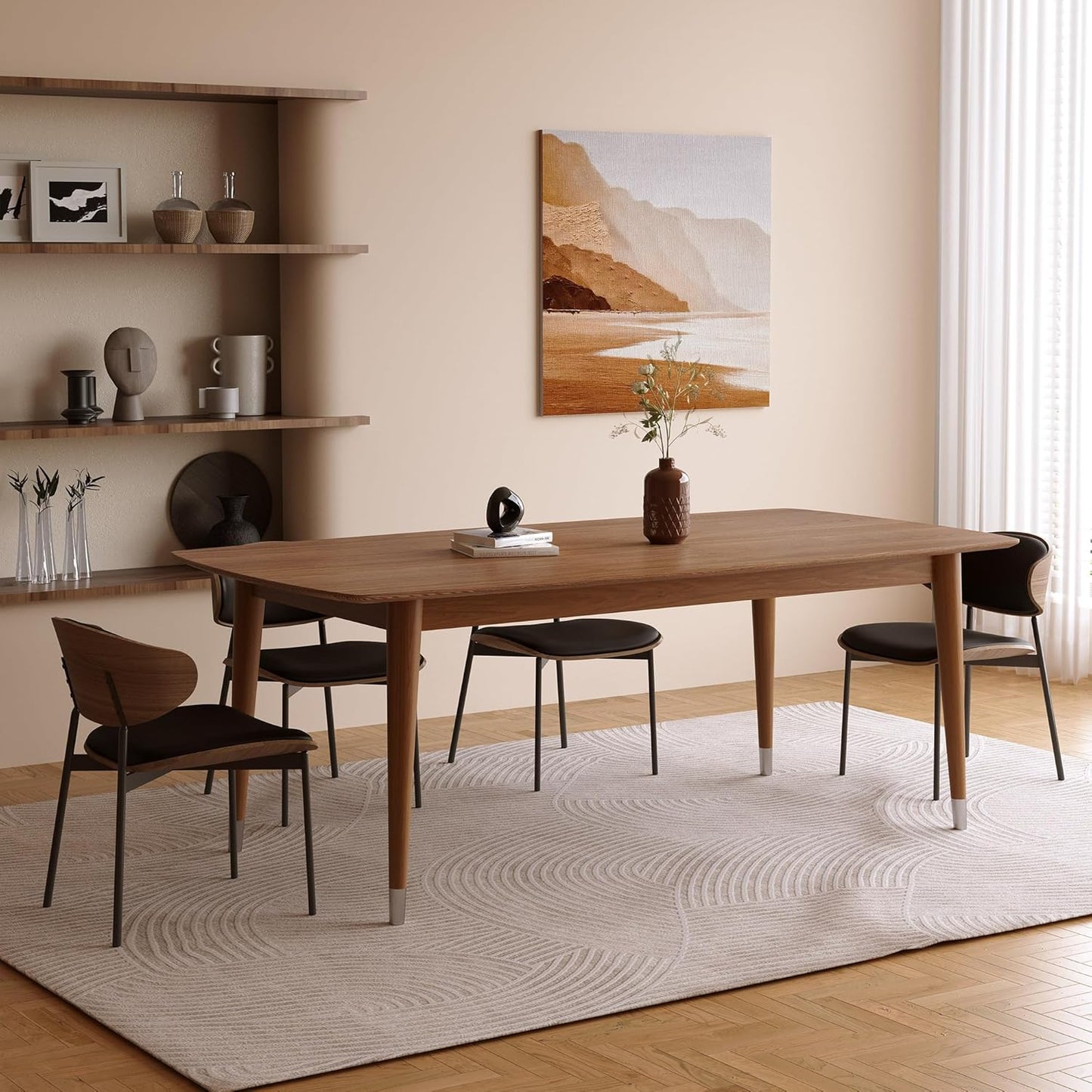 Mid-Century Modern 62.9" Dining Table, Multi-Purpose for Kitchen Meals, Home Office Work, Living Room Breakfast Nook & Patio Gatherings, Elegant Dinner Table for Dining Room Use, Walnut