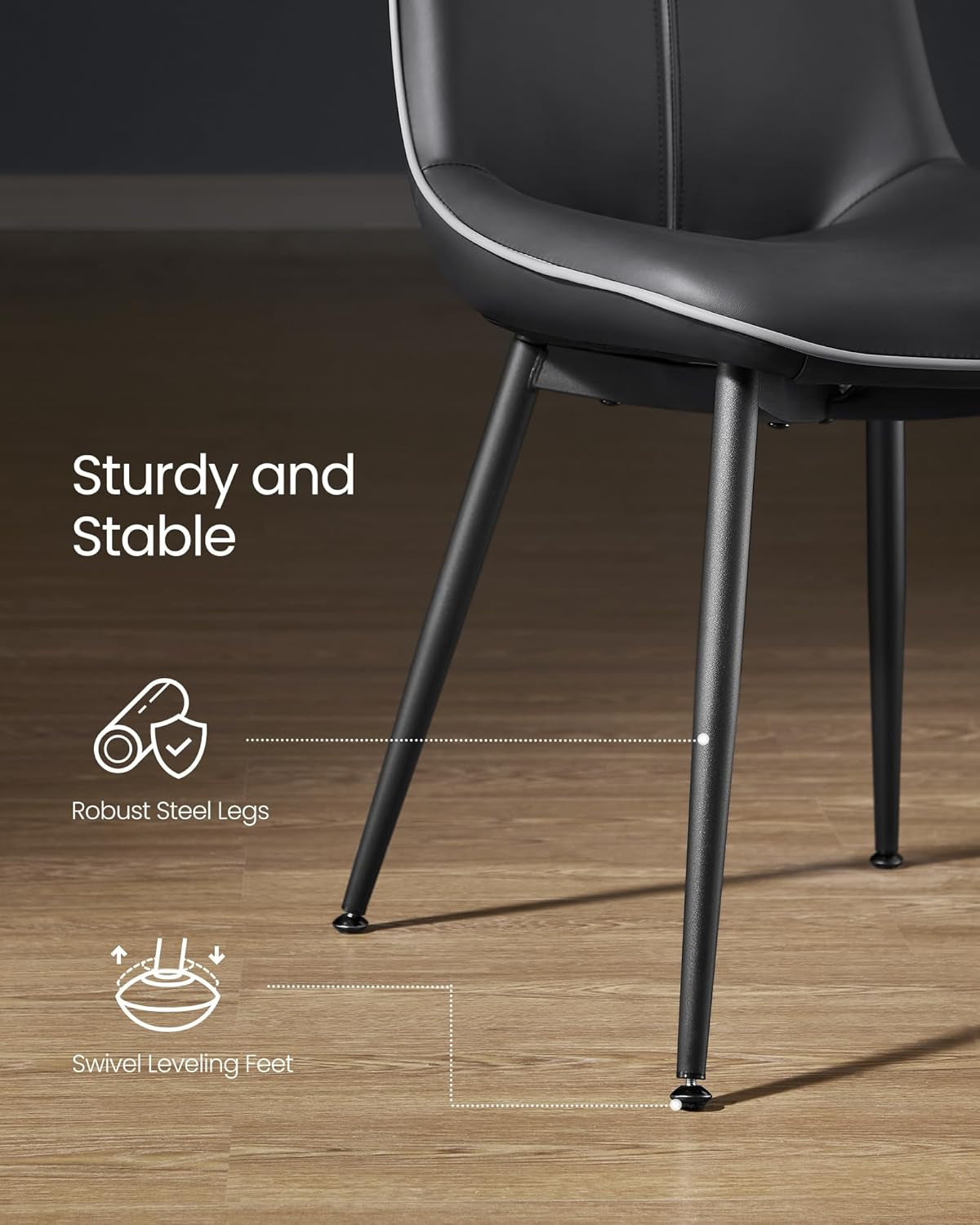 Leather Dining Chairs Set of 4, Comfortable Upholstered Seat Dining Room Chairs with Swivel Leveling Feet, Curved Backrest Kitchen Chair for Living, Restaurant, Easy Assemble, Ink Black