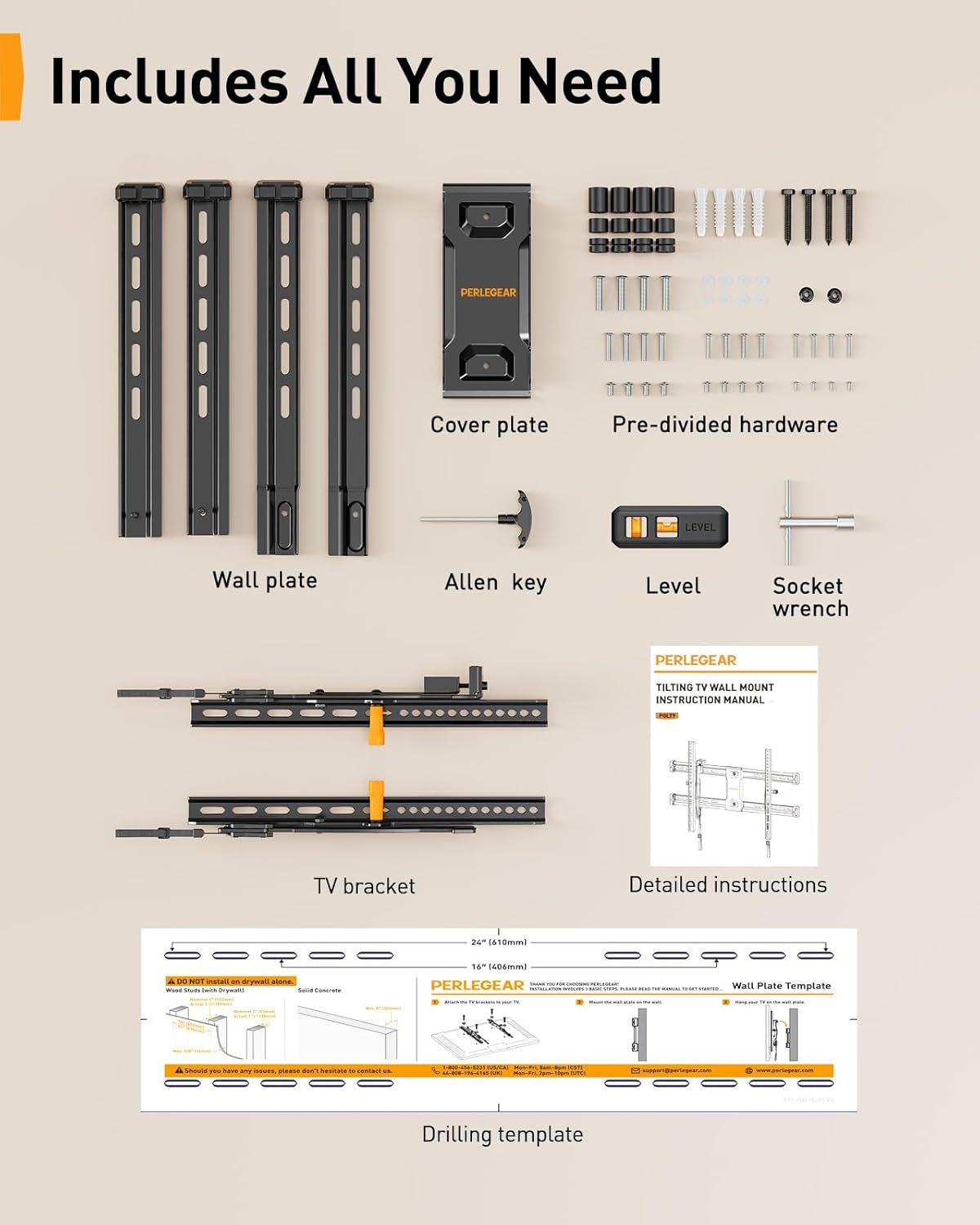Tilting TV Wall Mount for 42–90 Inch Tvs with Leveling Adjustment, Low Profile TV Mount up to 132 Lbs, Wall Mount Bracket Fits 12”/16”/18”/24” Wood Studs, Max VESA 600X400Mm, PGLT9