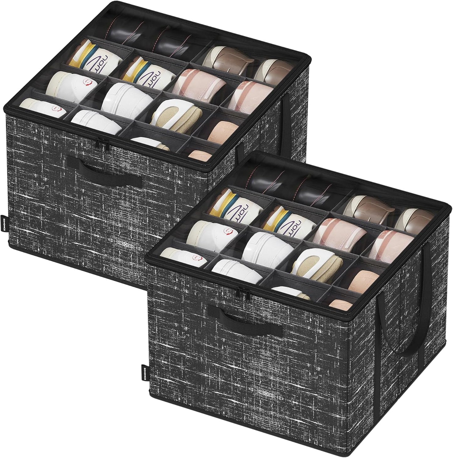 Set of 2 Shoe Organizers for Closet, Fits 16 Pairs Each, Shoe Storage Bins, Fabric Containers with Handles and Clear Cover, for Bedroom, Entryway, Closet, Cattail Gray ULSP602G01