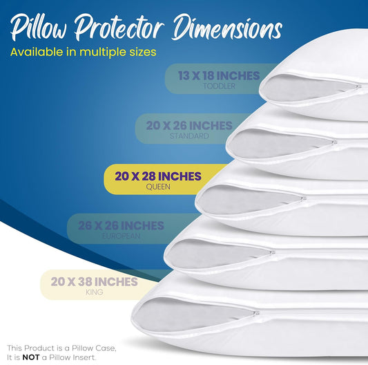 Set of 4 Waterproof Pillow Protectors with Zipper Queen Size (White), Ultra Soft Pillow Covers, Bed Bug and Dust Mite Proof Pillow Encasements, Moisture Wicking Pillow Cases