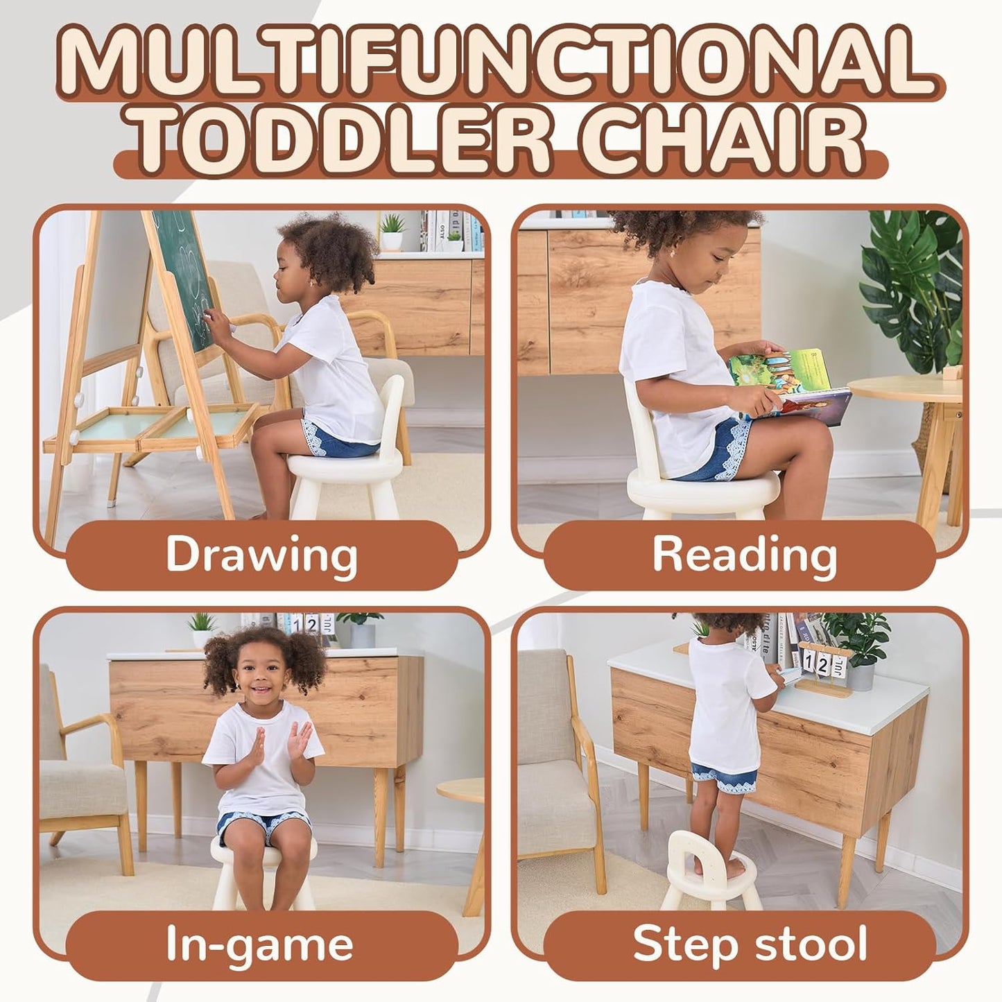 Toddler Chair, Ergonomic Kids Chair, Durable and Sturdy Small Plastic Child Chair for Toddlers 1–3