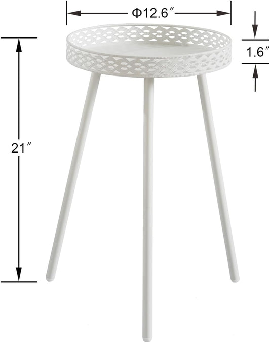 Side Table for Living Room: Small round End Table for Women - White