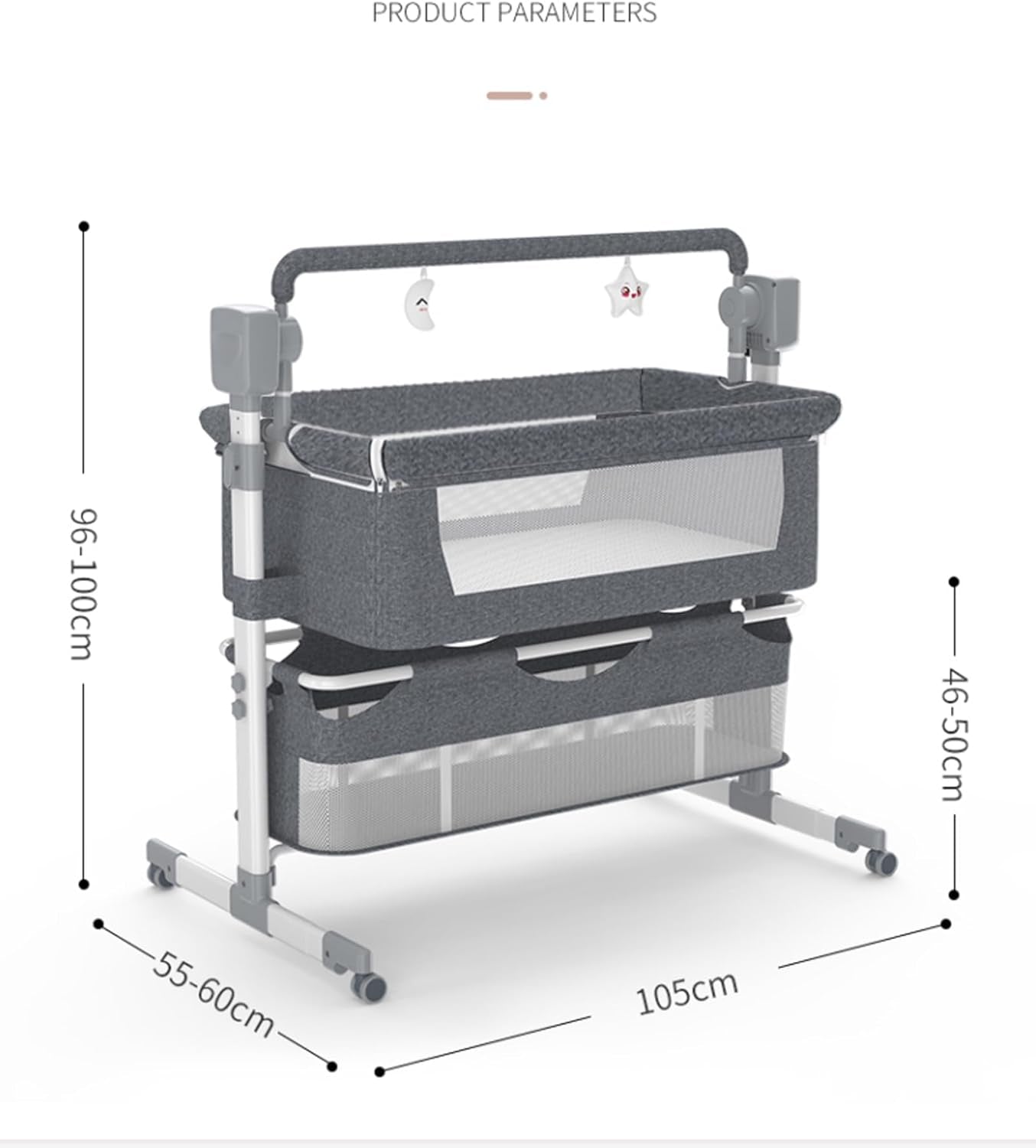 Electric Bluetooth Smart Baby Bedside Crib, Bassinet for Co-Sleeping, Infant Bedside Sleeper Cot, Foldable Baby Bassinet Crib with Remote Control, Music and 5 Swaying Gears (601 Khaki)