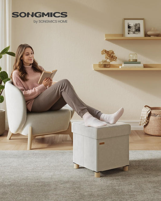 Small Storage Ottoman, Folding Ottoman Cube, 15 X 15 X 15.7 Inches, Footstool, Footrest, 10 Gal. (37 L), Velvet Surface, for Bedroom, Living Room, Dorm, Cappuccino Beige ULSF0516W02