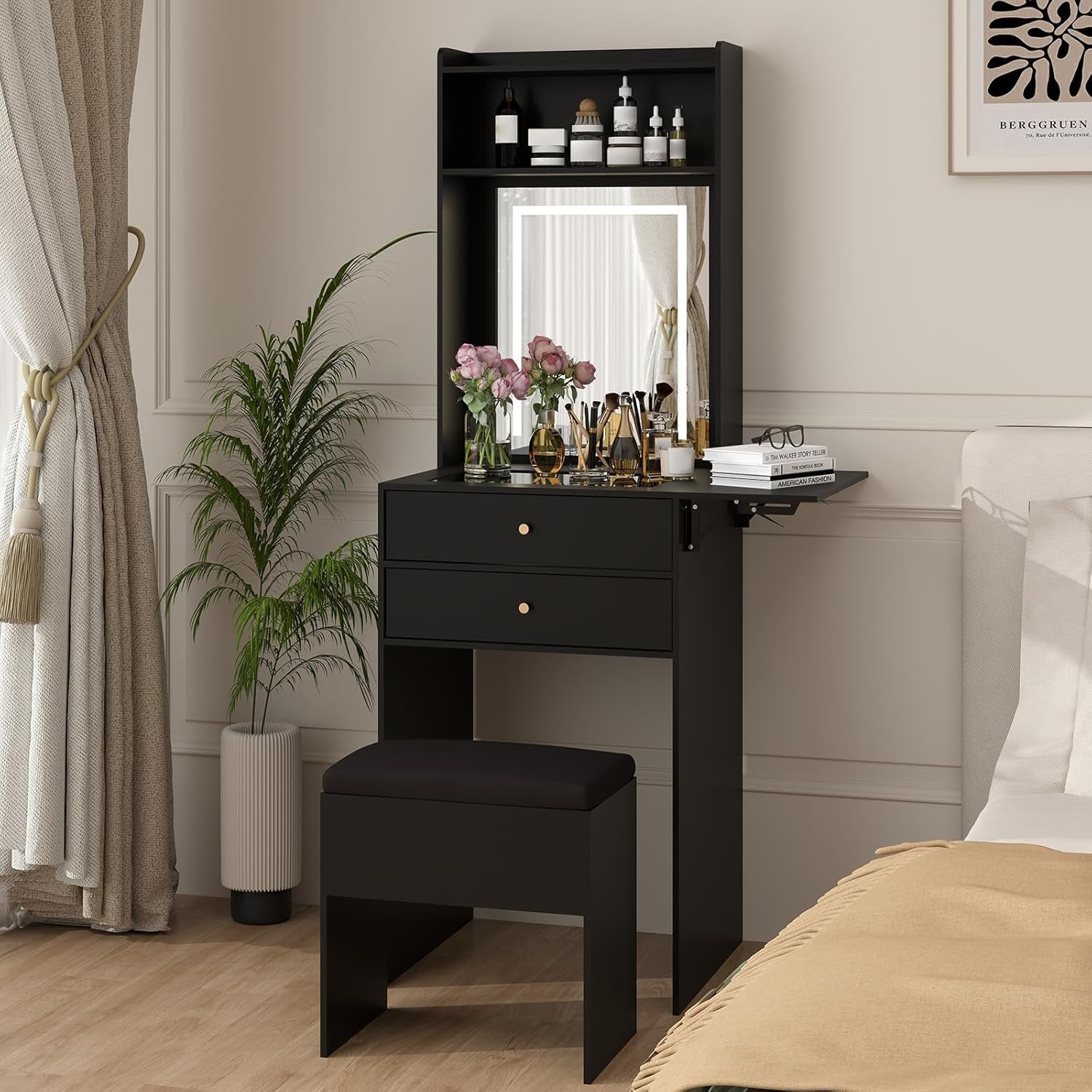 mini drawers for dressing table VANITII Diana Vanity Desk, White