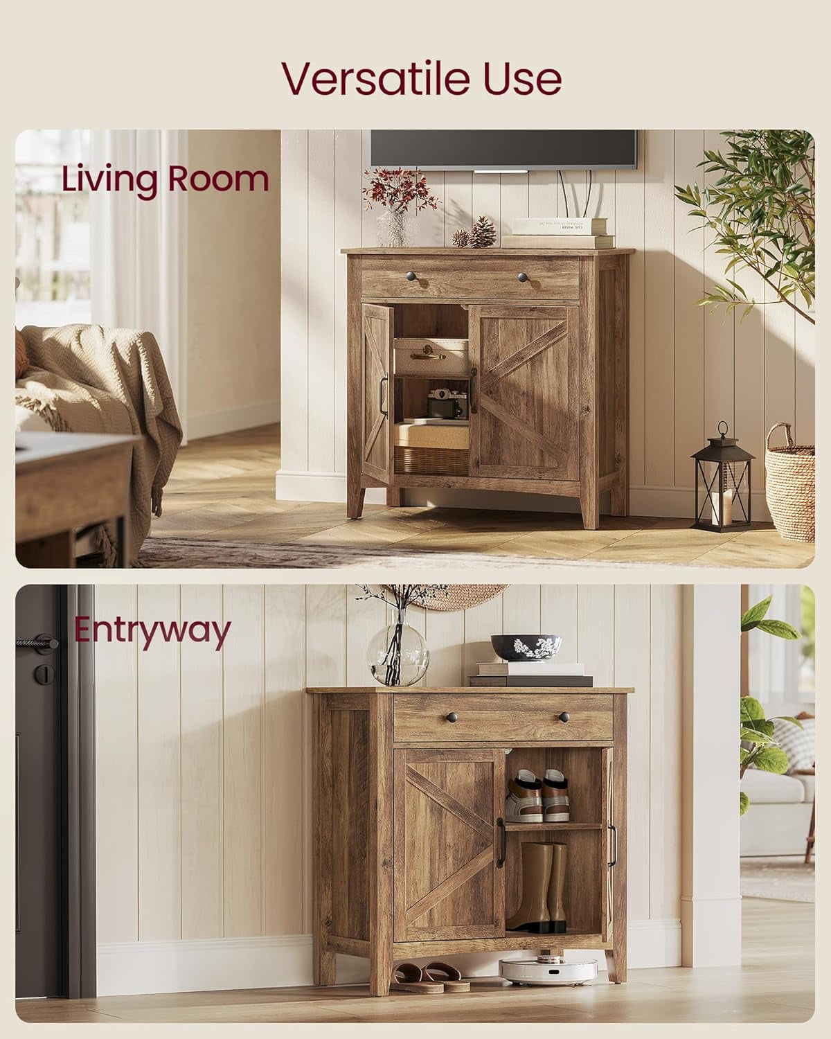 LIRY Collection - Buffet Cabinet, Coffee Bar Cabinet with a Drawer, Adjustable Shelf, Sideboard Storage with Cable Hole, Drawer Divider, Honey Brown UBBK341K01