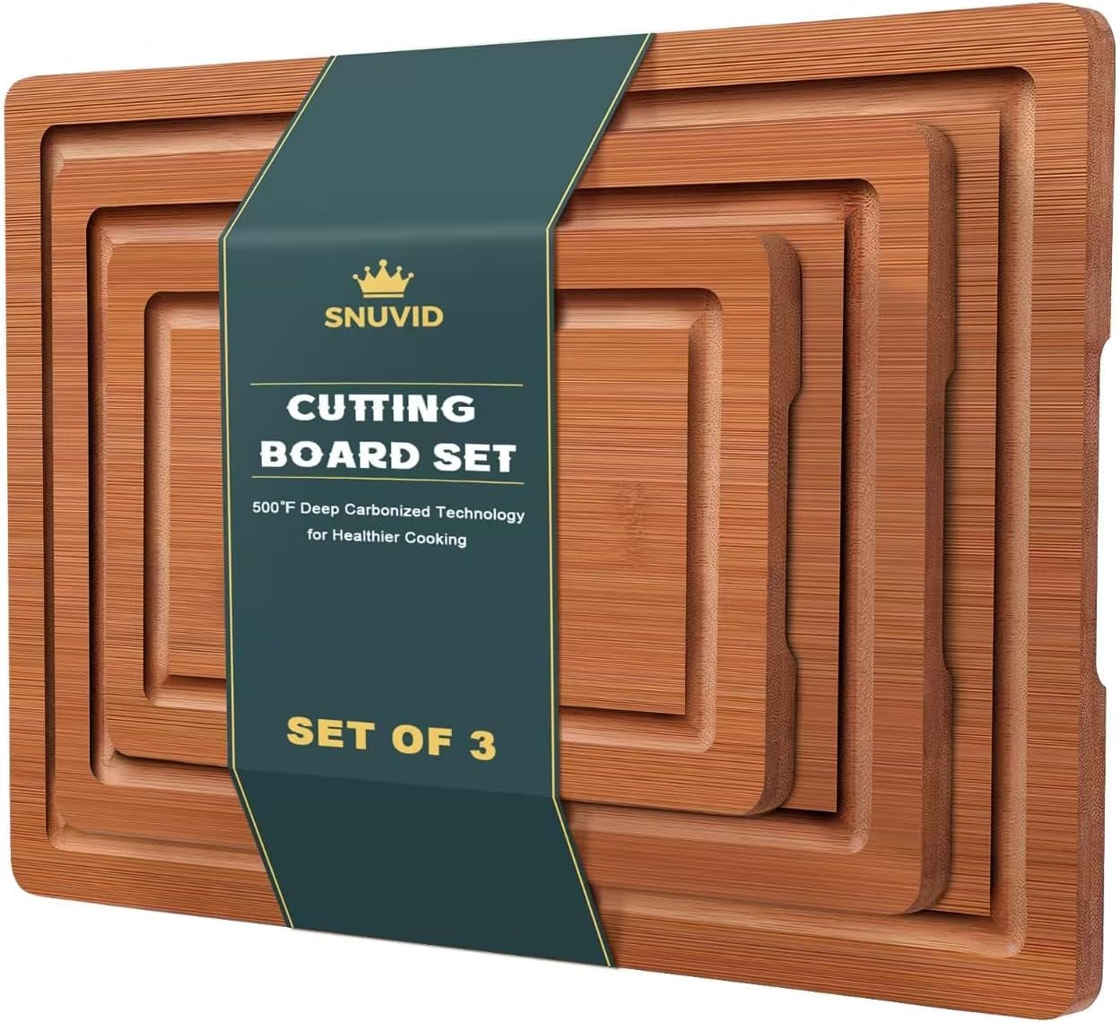 Bamboo Cutting Board Set of 3, Wood Cutting Boards for Kitchen with Juice Grooves, Durable Chopping Board for Meat, Vegetables & Meal Prep
