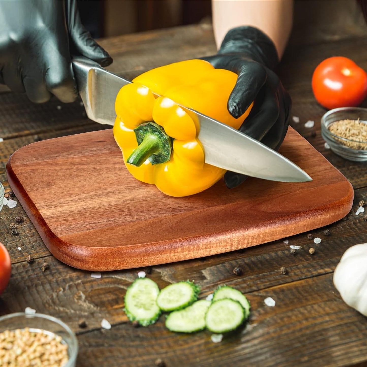 Small Acacia Wood Cutting Boards for Kitchen with Hanging – Mini Wooden Cutting Board for Vegetables, Fruit, Bread, Meat - BPA Free, 9" X 6.5"