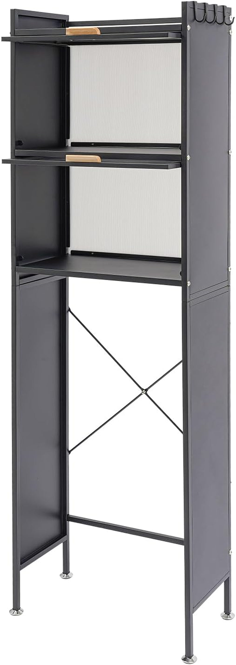Over the Toilet Storage Cabinet with Flip Door, Metal Bathroom Shelf Organizer, Space Saver Freestanding Rack above Toilet Storage Cabinet with X-Shaped Crossbar (Black)